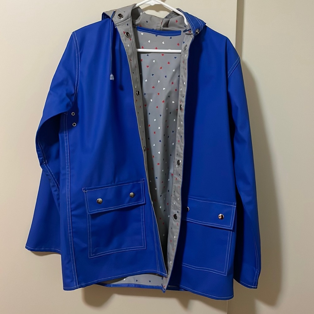 Vintage Blue Rain Coat Waterproof- Reversible